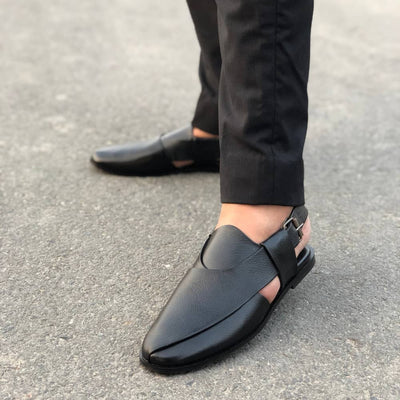 Handmade Black Leather Peshawari Kherri Sandals
